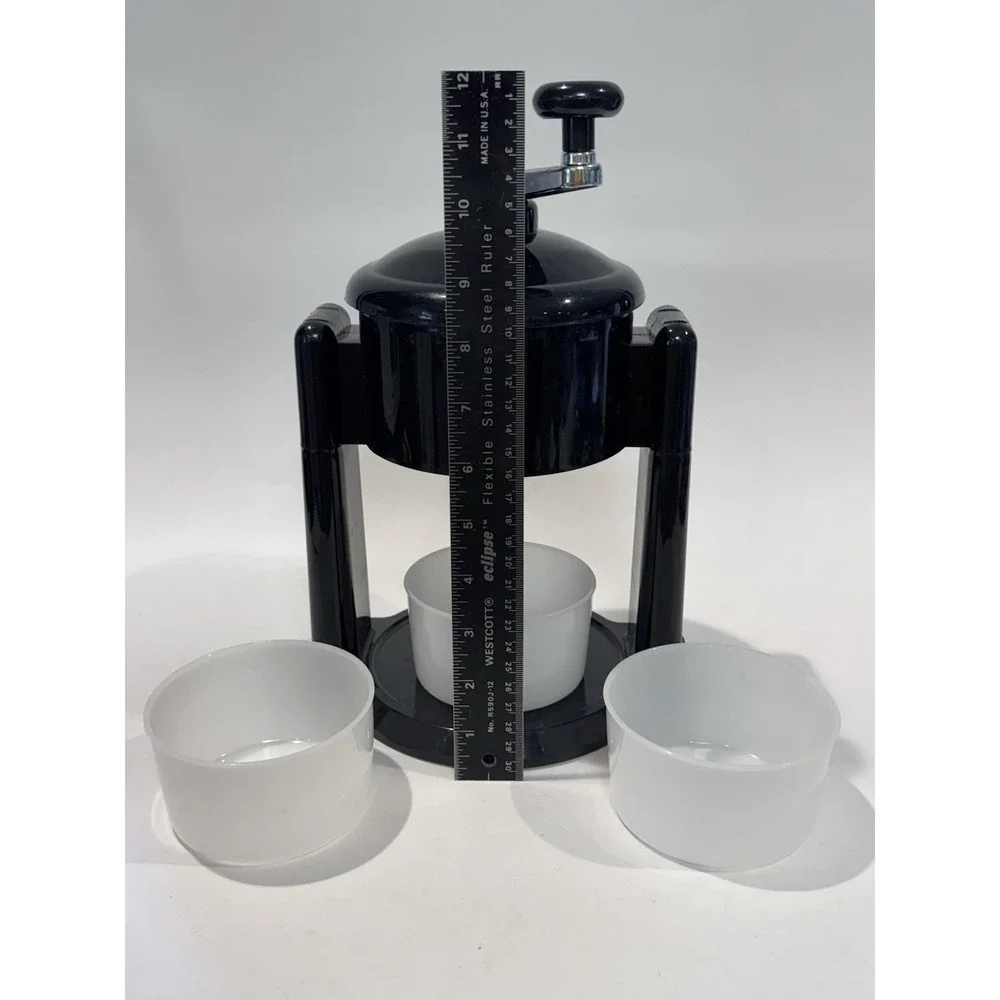 Vintage Crinox Hawaiian Ice Shaver Black Plastic Manual & 3‎ Serving Cups IOB